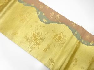 引箔よろけ縞に草花模様織出し名古屋帯